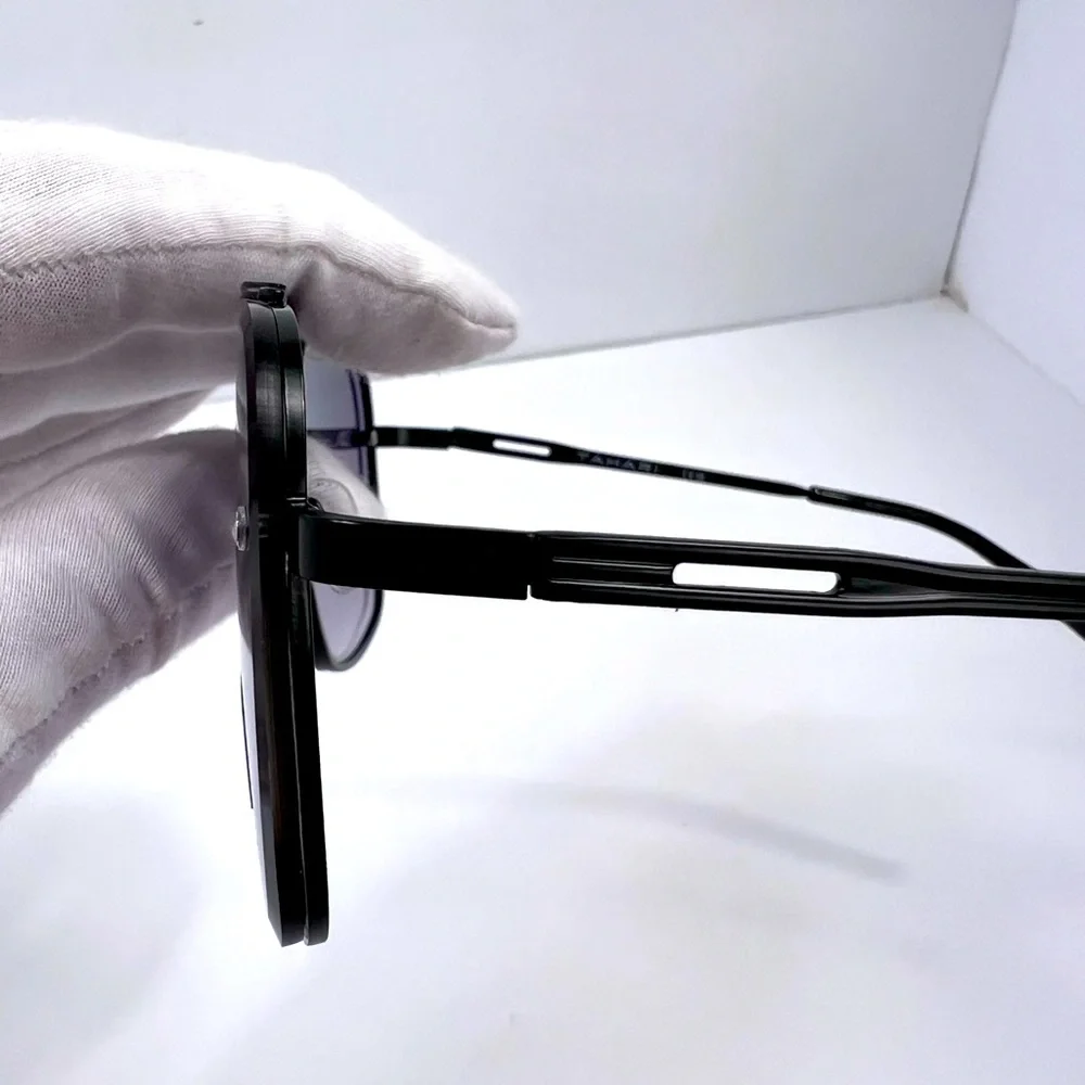 ⭐️TAHARI💯MENS MATT BLACK METAL SUNGLASSES, UNIQUE LENSES & FADING PURPLE COLOR